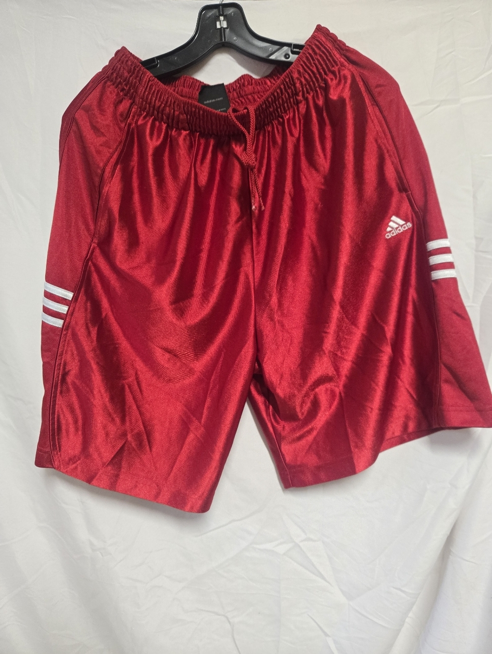 adidas Red Athletic Men's Shorts with White Stripe Accents